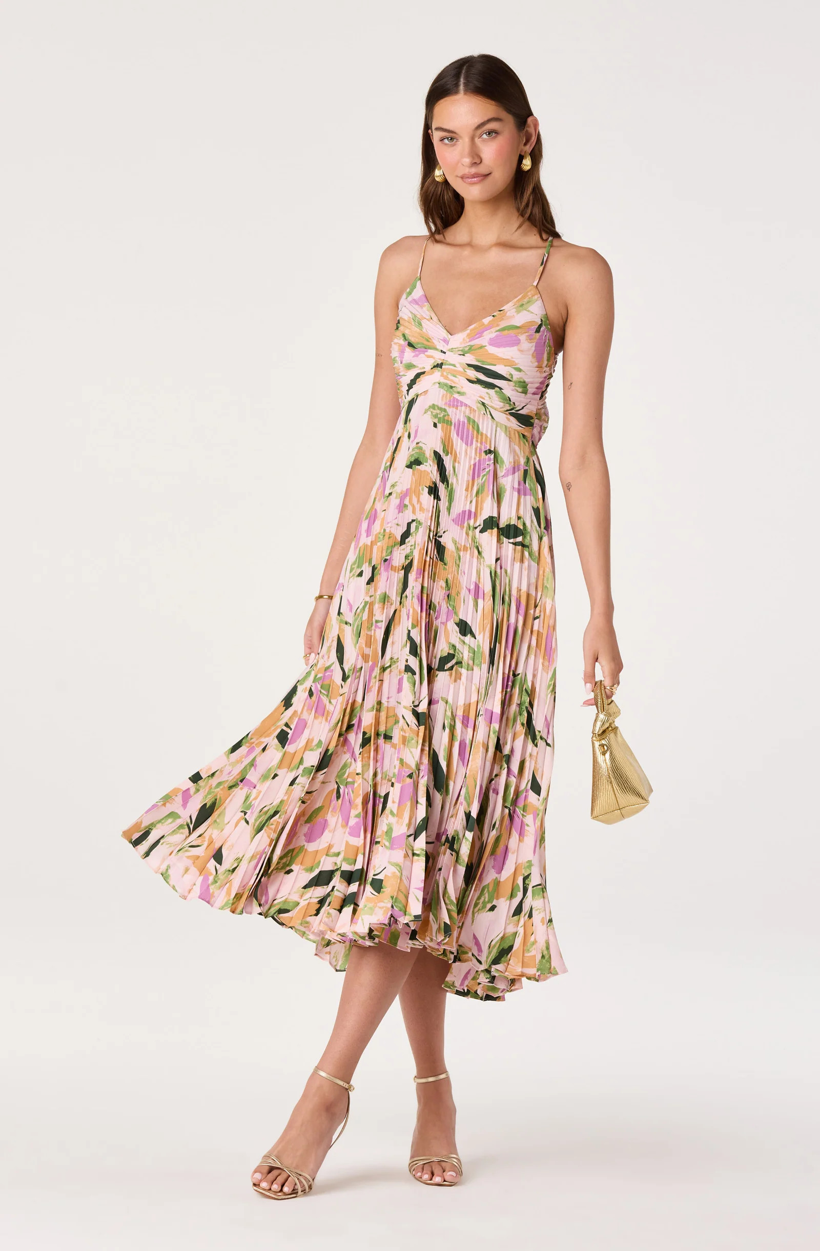 Blythe Floral Plisse Midi Dress - CORAL MULTI / M | ASTR The Label (US)