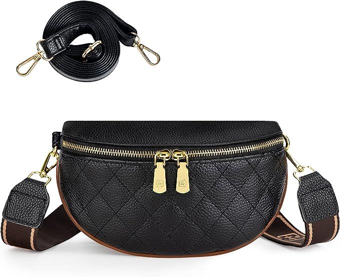Cross Body Bag Shoulder Purses for Women Trendy Black Small Genuine Leather Belt Sling Bum Fashio... | Amazon (US)