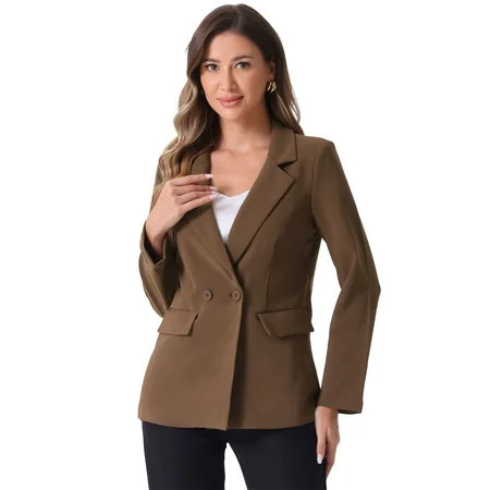 DARING DIVA Double Breasted Work Office Blazer S Brown | Walmart (US)
