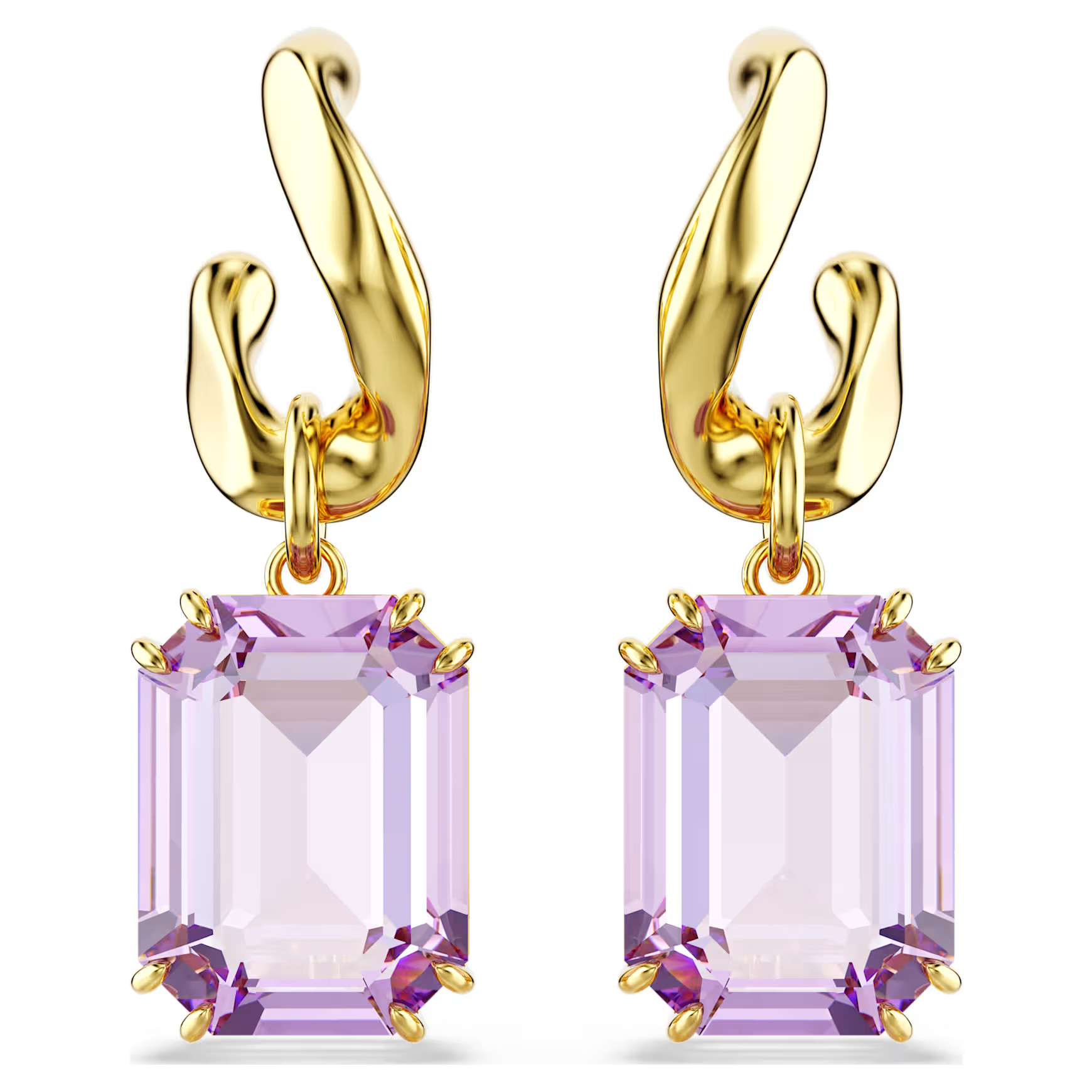 Millenia drop earrings, Octagon cut, Purple, Gold-tone plated by SWAROVSKI | SWAROVSKI
