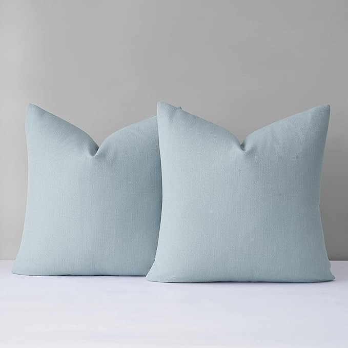 Mixhug Decorative Linen Throw Pillow Covers, Farmhouse Cushion Covers for Couch and Bed, Light Bl... | Amazon (US)