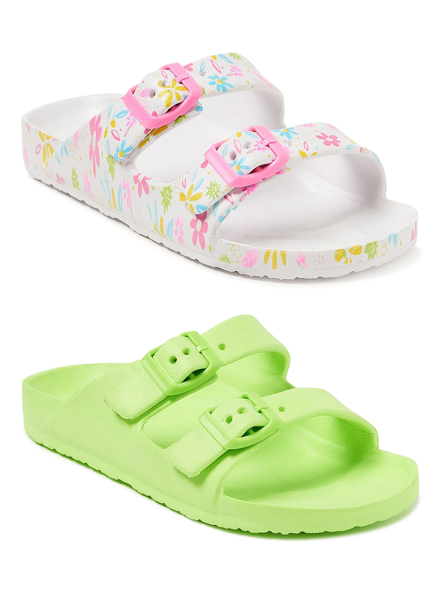 Wonder Nation Girls Lime Green & Floral EVA Beach Footbed Sandals, 2 Pack | Walmart (US)