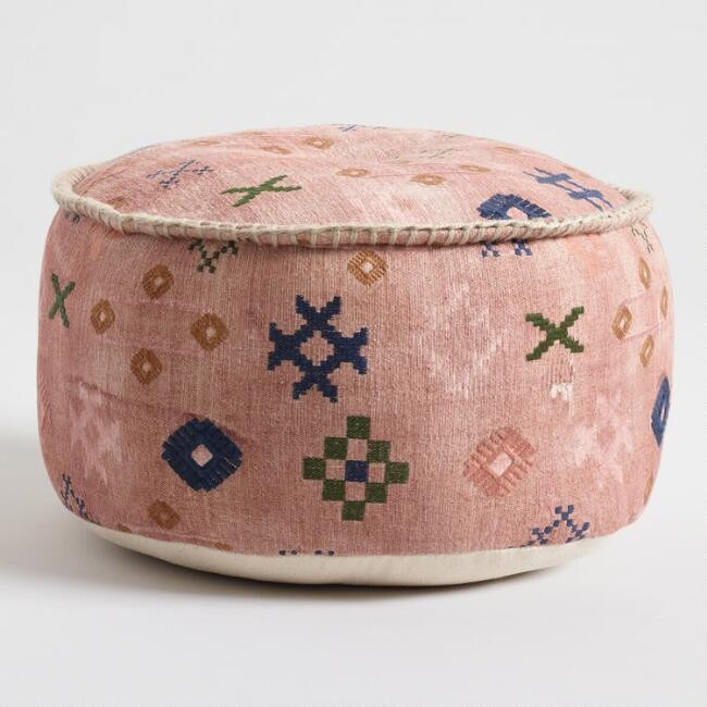 Blush Abstract Symbols Pouf | World Market