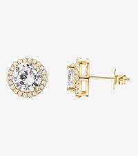 PAVOI 14K Gold Plated Sterling Silver Post Brilliant Round Faux Diamond Halo Earrings - Premium C... | Amazon (US)