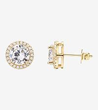 PAVOI 14K Gold Plated Sterling Silver Post Brilliant Round Faux Diamond Halo Earrings - Premium C... | Amazon (US)
