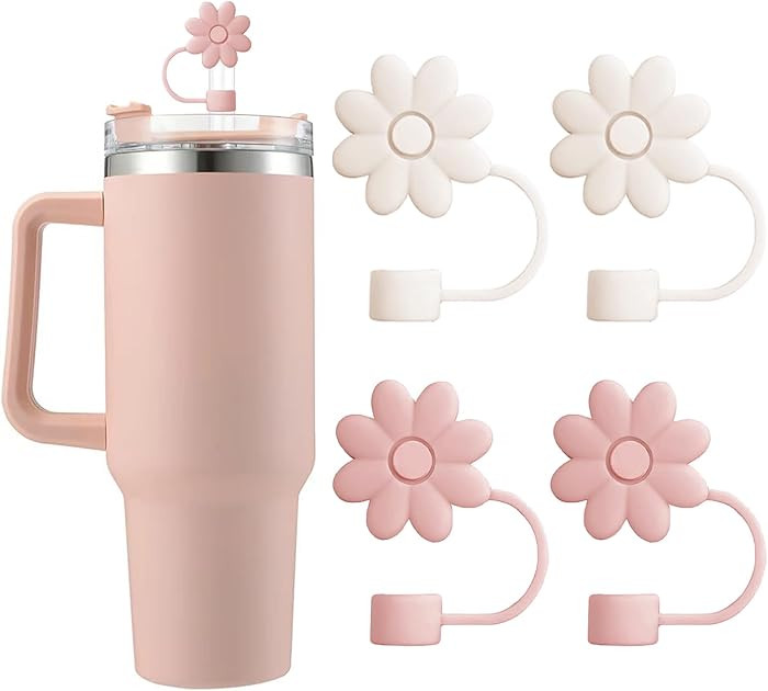 Flower Straw Covers Toppers for Stanley Cups 30&40 Oz Tumbler with Handle Accessories 4PCS Silico... | Amazon (US)