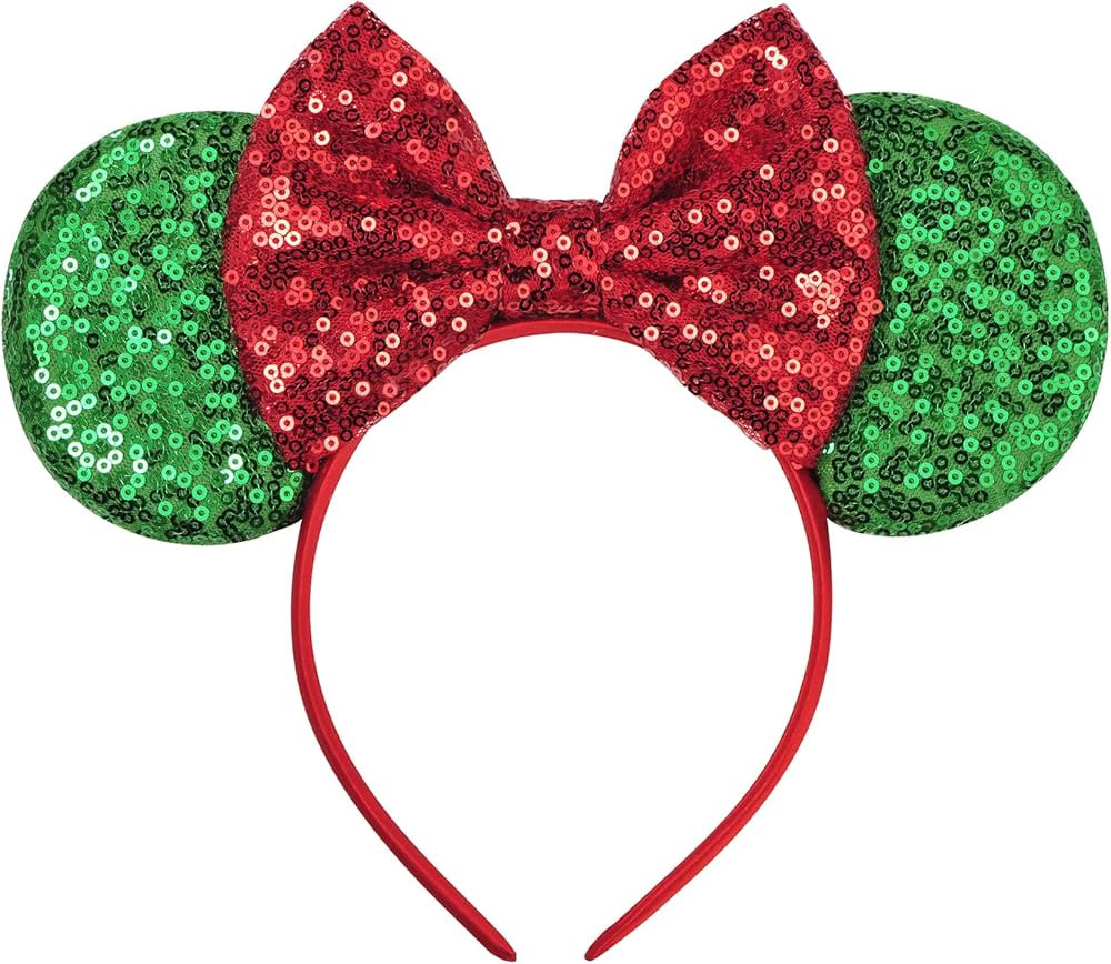 Christmas Mouse Ears Bow Headbands, Sequin Christmas Minnie Ears Headband Glitter Party Princess ... | Amazon (US)