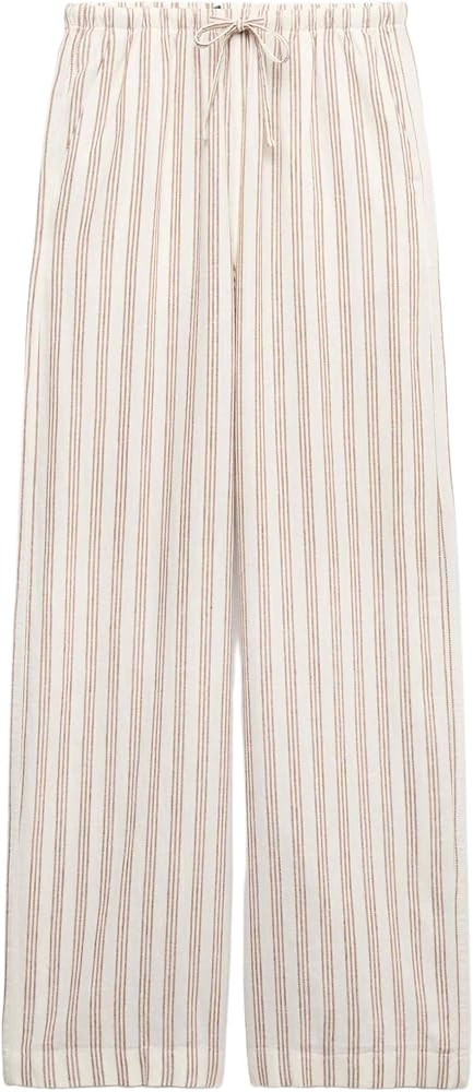 Marks & Spencer Hose Mit Weitem Bein,Kordelzug Und Hohem Leinenanteil Damen UK 12 (EU 40) | Amazon (DE)