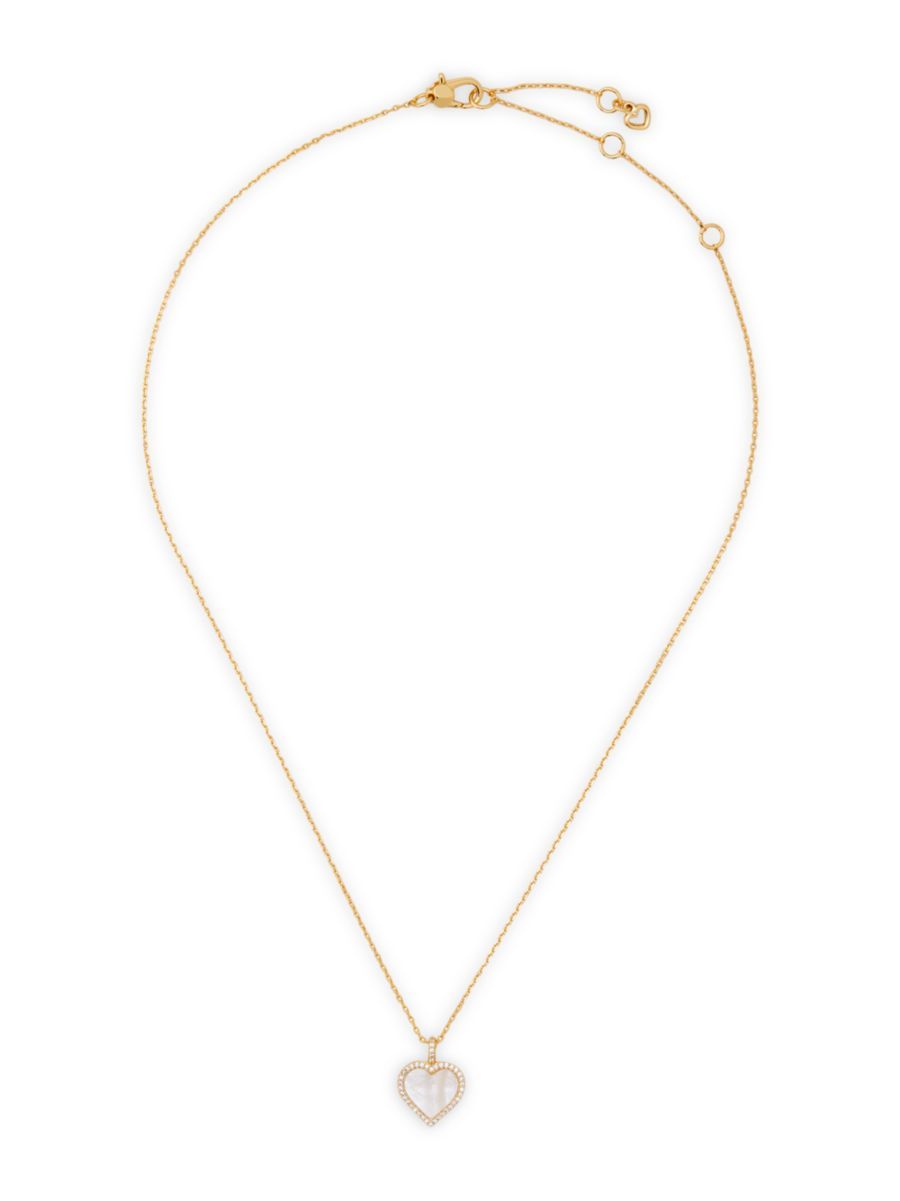 kate spade new york Take A Heart Goldtone Mother-Of-Pearl & Cubic Zirconia Pendant Necklace | Saks Fifth Avenue