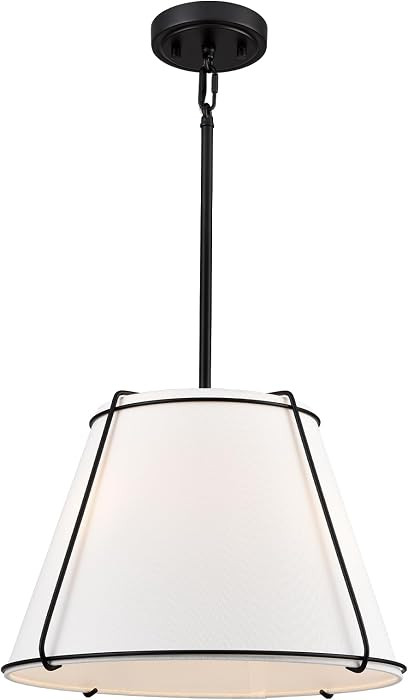 Modern 3-Light 16" Black Pendant Light White Linen Drum Adjustable | Amazon (US)