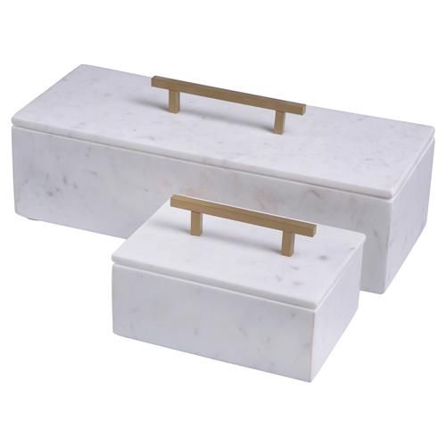 Eve Modern Classic White Marble Gold Metal Handle Box - Small | Kathy Kuo Home