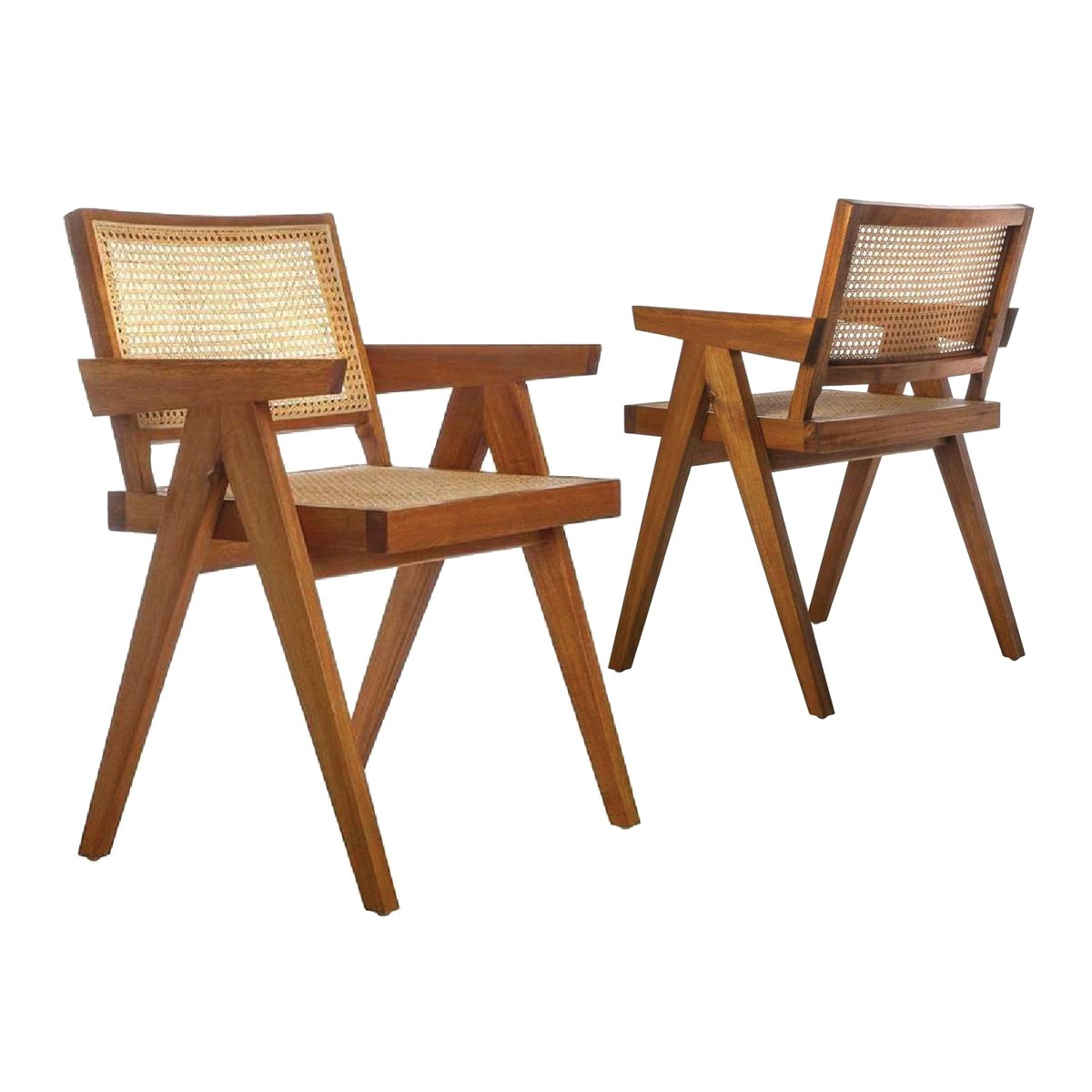 Mid Century Hand Cane Jeanneret Armchair Set | France and Son