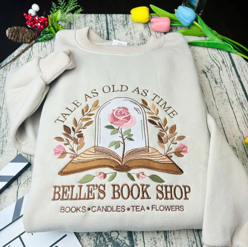 Vintage Retro Belle's Book Shop Embroidered Sweatshirt, Princess Belle's Book Shop Shirt, Tale as... | Etsy (US)
