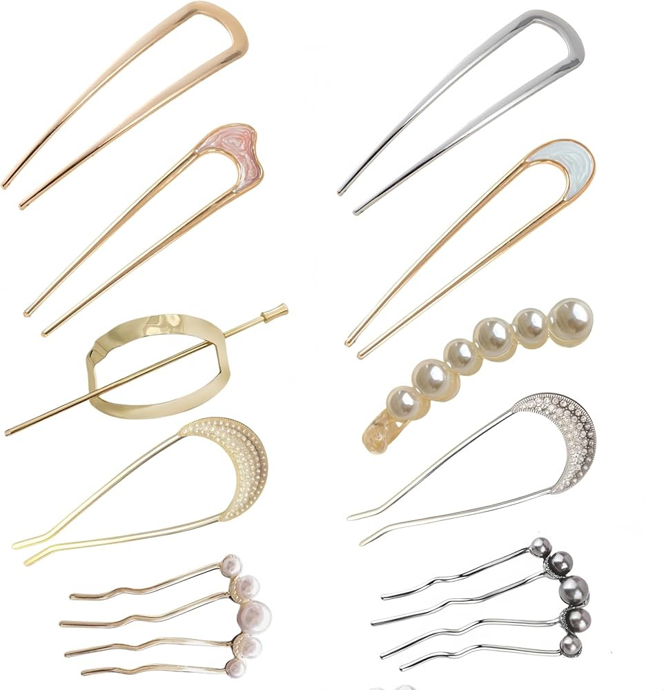 10 PCS French Hair Pins for Women,French Twist Hair Pins U-Shaped Metal French Pins,Bun and Updo ... | Amazon (US)
