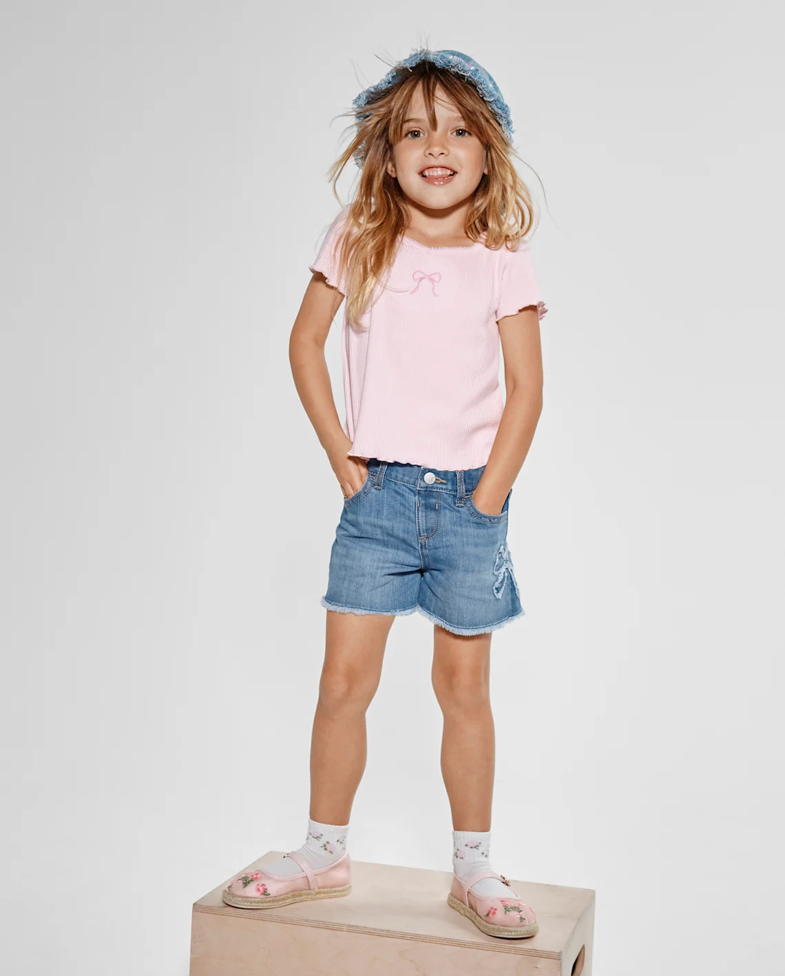 Baby And Toddler Girls Applique Bow Denim Shortie Shorts - blue | The Children's Place