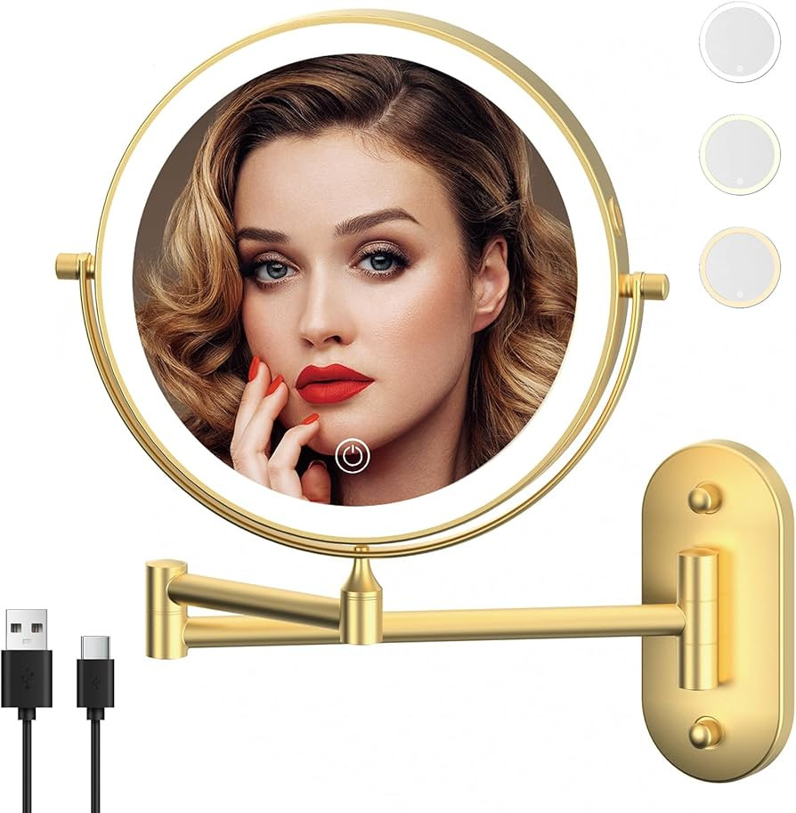 Rechargeable Wall Mounted Lighted Makeup Vanity Mirror 8 Inch Double Sided 1X 10X Magnifying Bath... | Amazon (US)