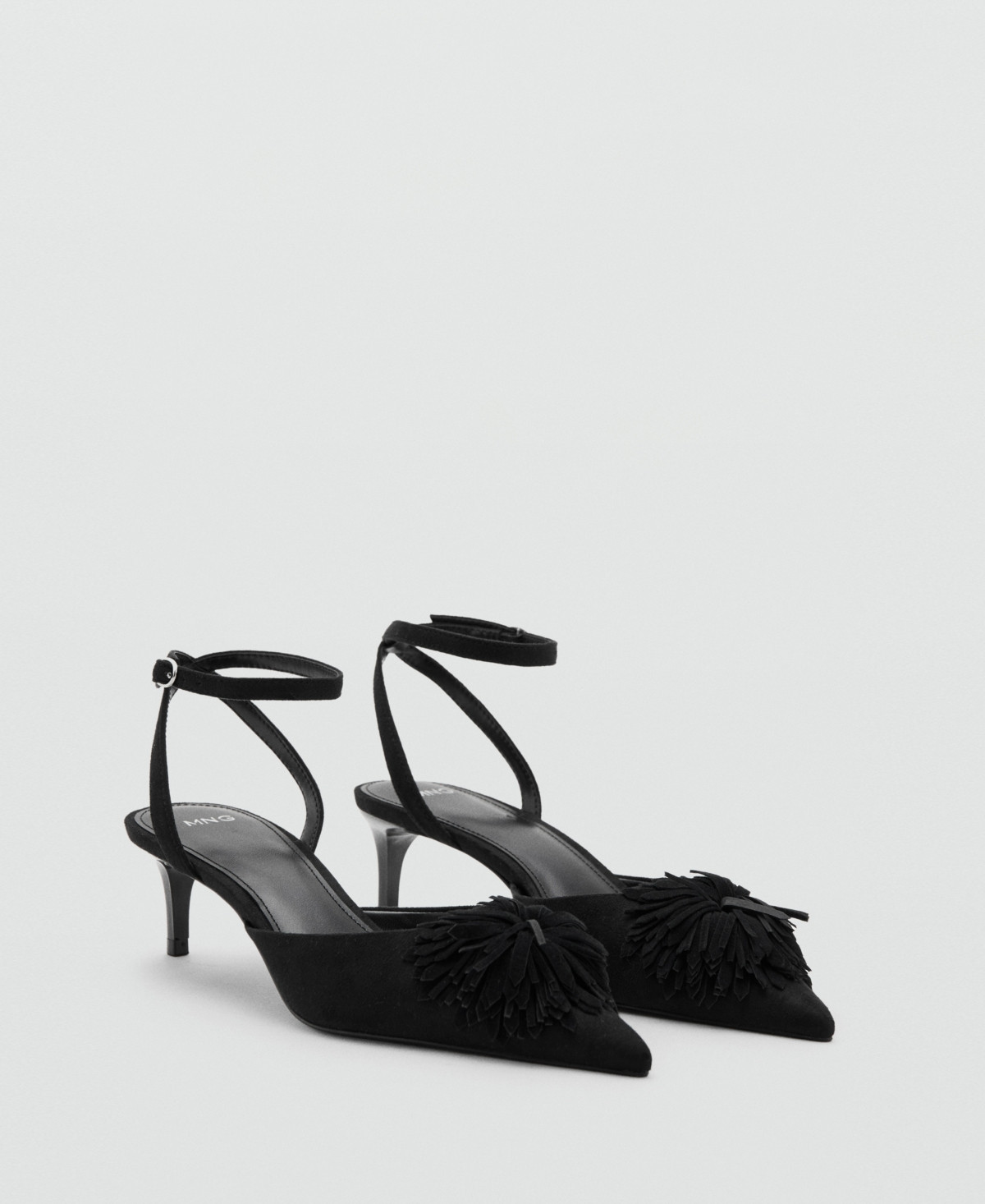 Mango Women's Kitten-Heel Pom-Pom Shoes - Black | Macy's