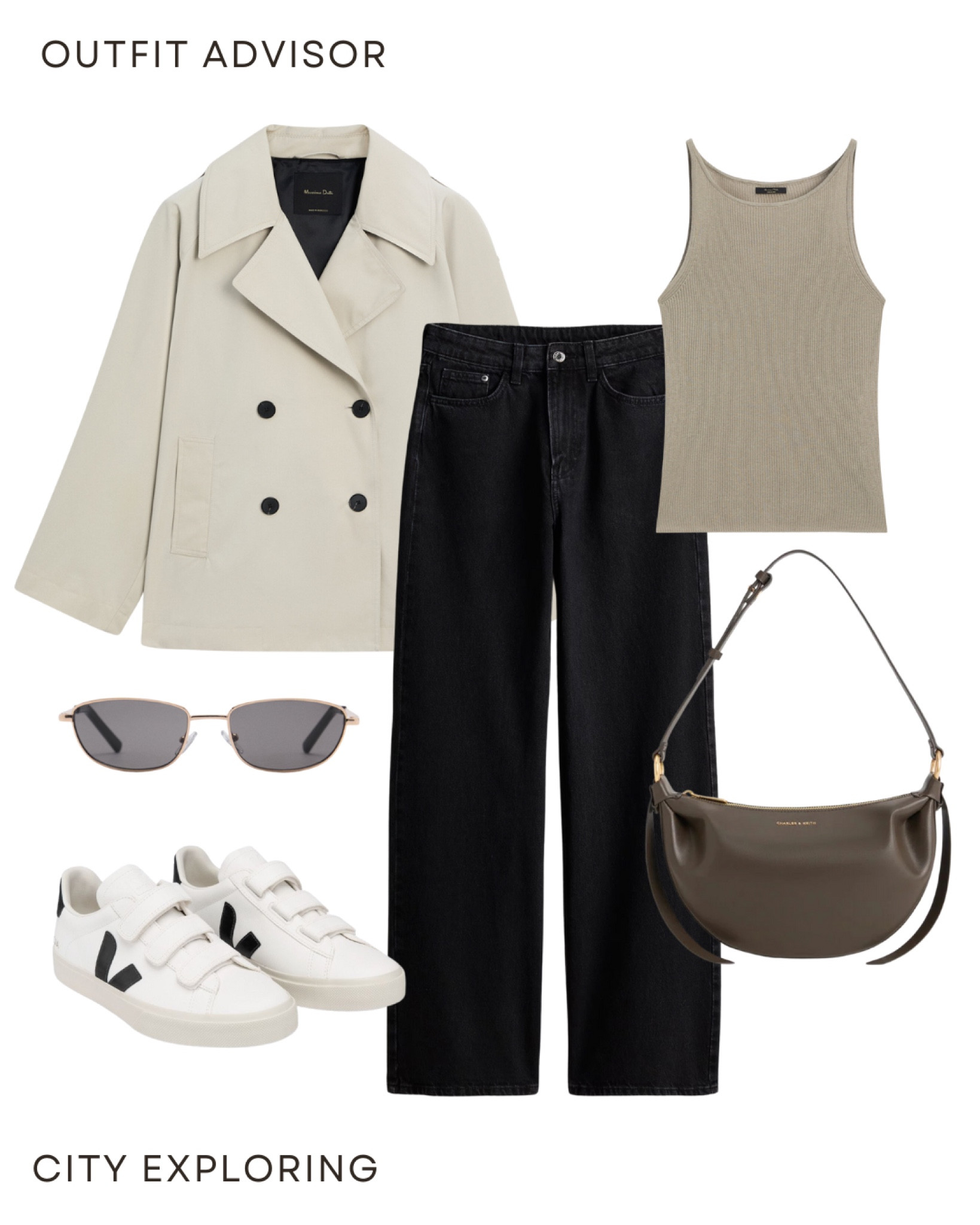 Transitional neutral outfit idea: a cropped beige trench coat, black jeans, beige tank top, veja sneakers, sunglasses and a shoulder bag

#LTKstyletip #LTKbag #LTKautumn