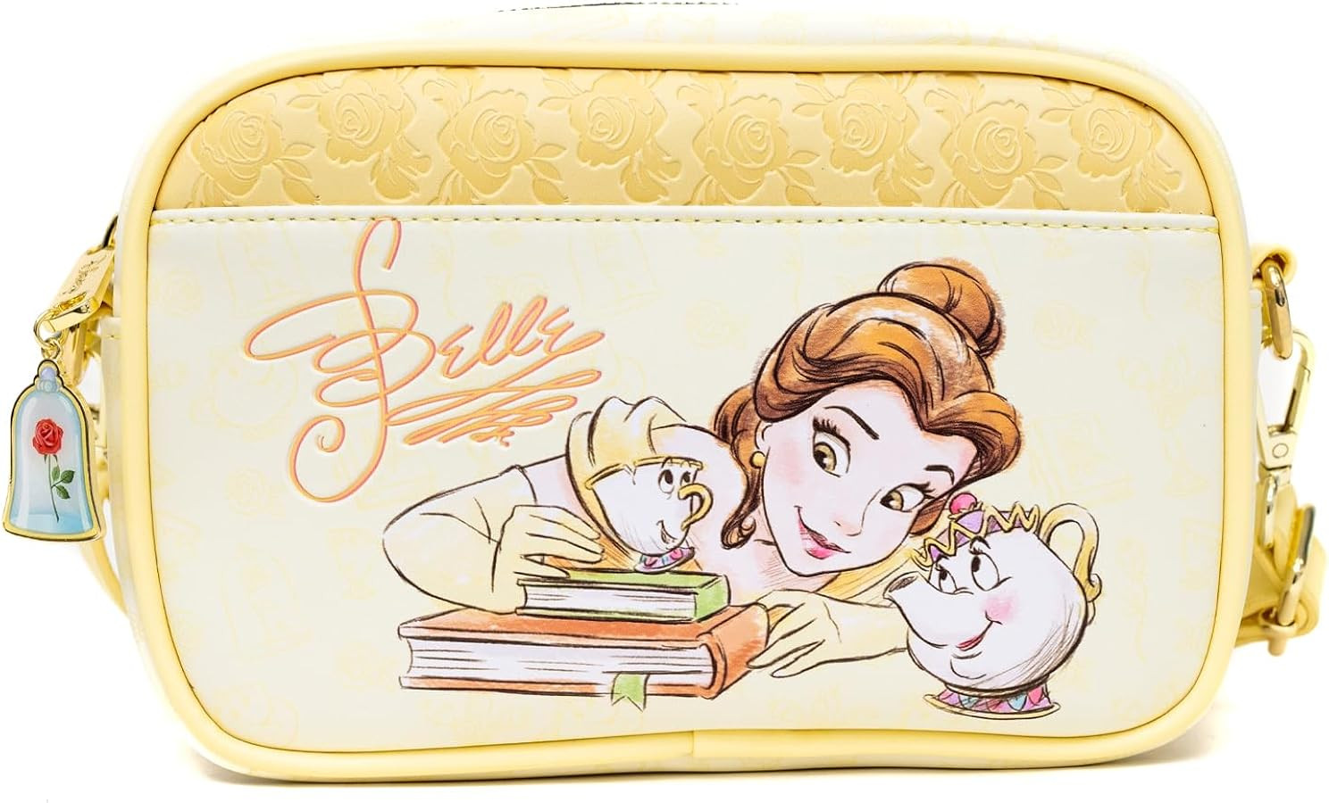 Disney Vegan Leather Crossbody Sling Bag with Adjustable Straps, Beauty and the Beast Belle Chip ... | Amazon (US)