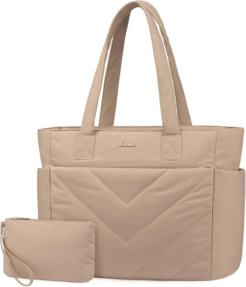 LOVEVOOK Tote Bag for Women, Puffer Work Travel Handbag with Zipper for Teacher Nurse, Quilted Cu... | Amazon (US)