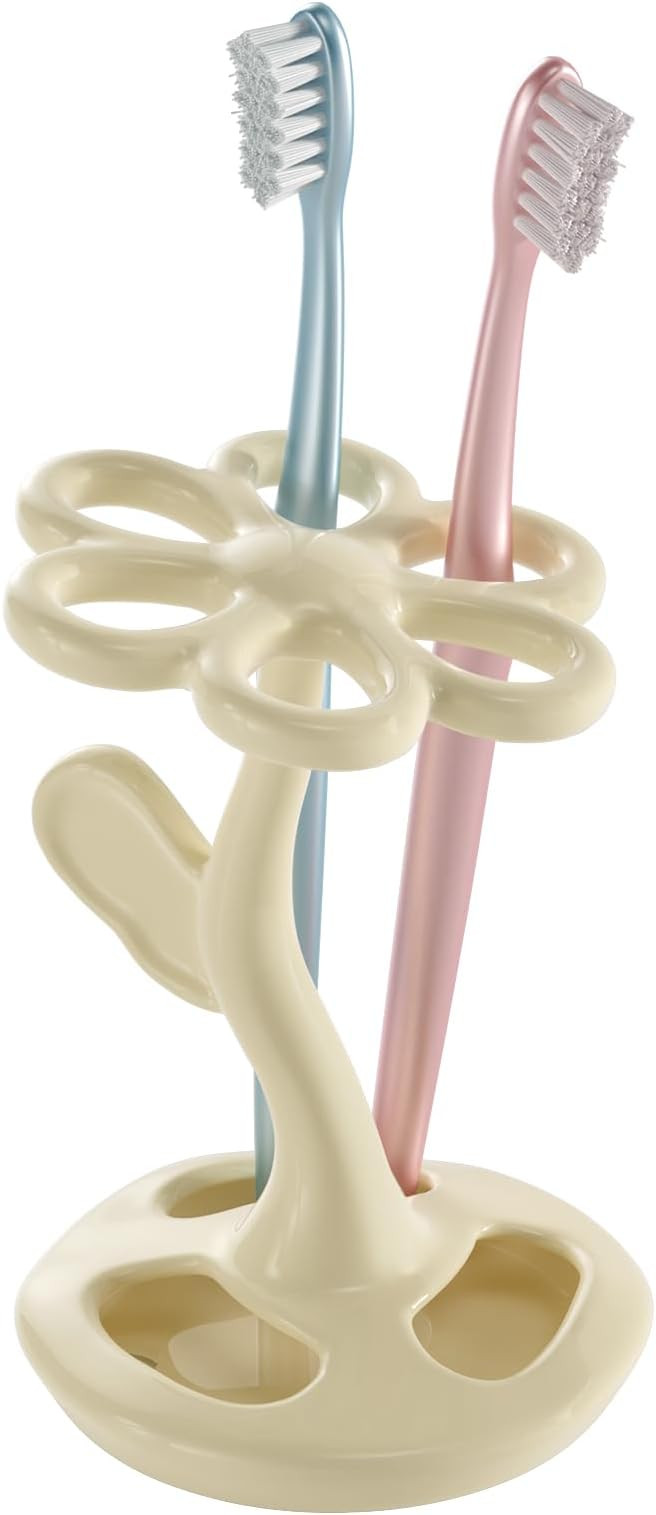 Ceramic Toothbrush Holder, Creative Flower-Shaped Toothbrush Stand for Bathroom, Multifunctional ... | Amazon (US)