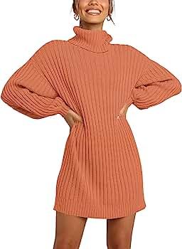 ANRABESS Women Turtleneck Long Lantern Sleeve Casual Loose Oversized Sweater Dress Soft Winter Pu... | Amazon (US)