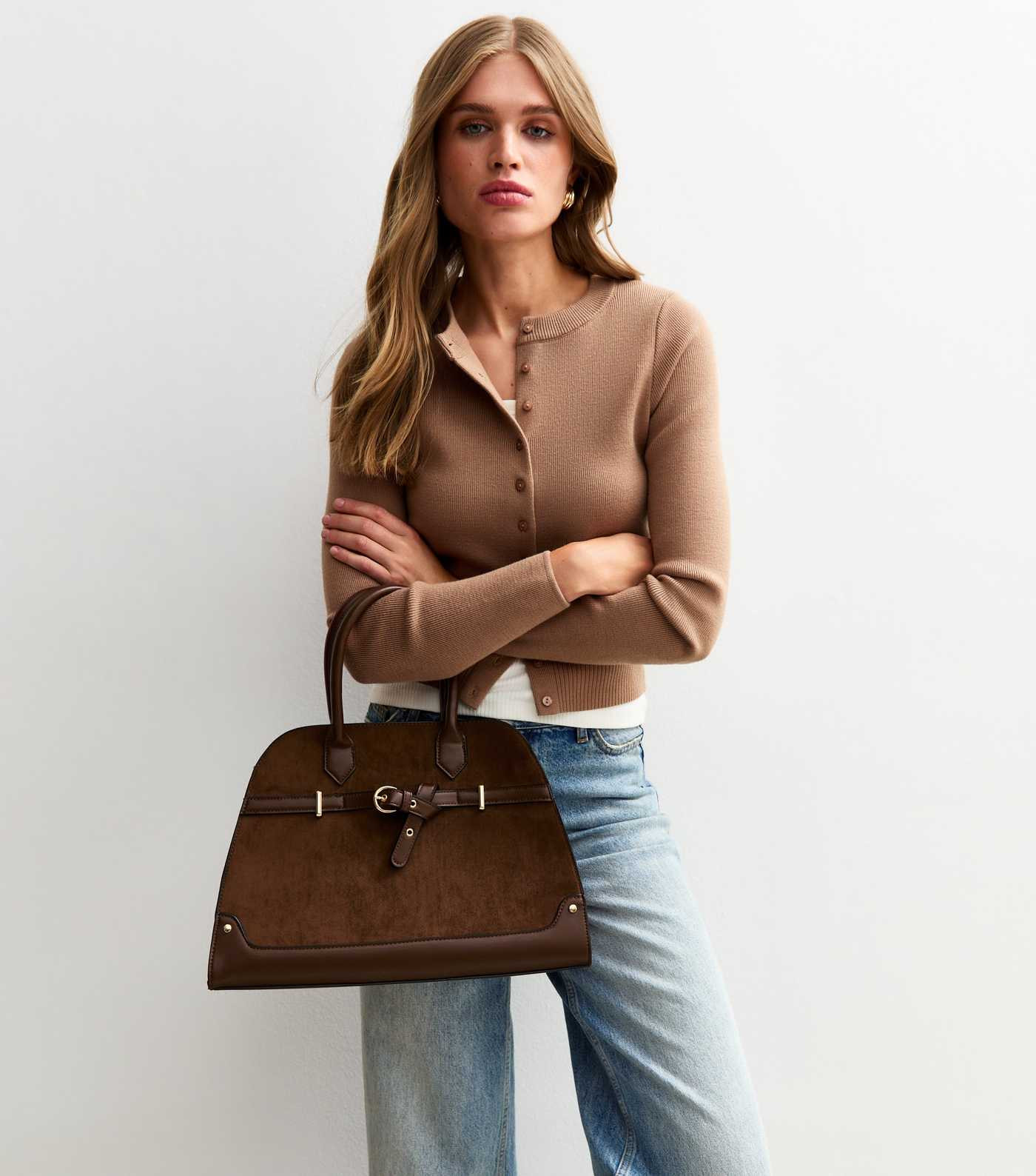 Dark Brown Faux Suede Large Tote Bag | New Look | New Look (UK)
