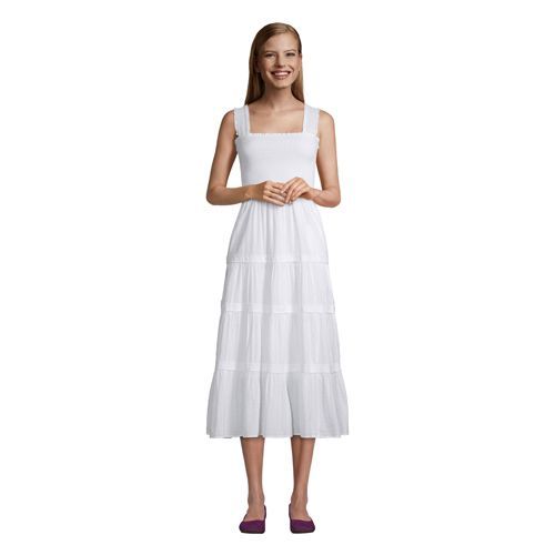 Women's Sleeveless Cotton Poplin Smocked Dress | Lands' End (US)