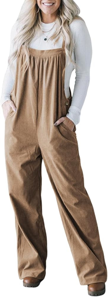 Melliflo Women Corduroy Overalls Sleeveless Adjustable Strap Casual Loose Fit Wide Leg Jumpsuits ... | Amazon (US)