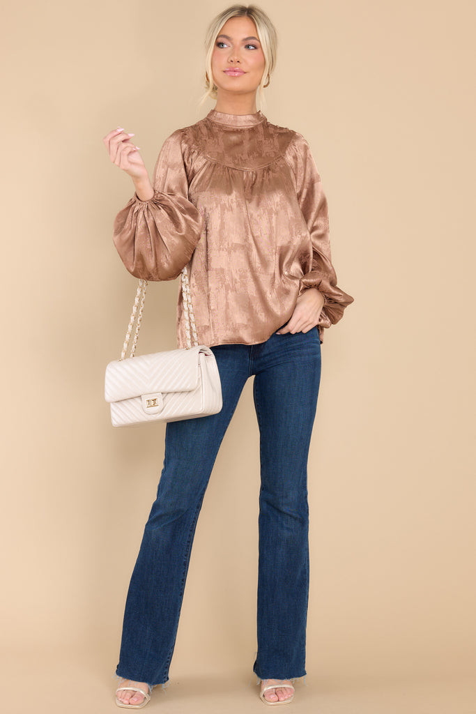 Deserving Praise Light Mocha Satin Top | Red Dress 