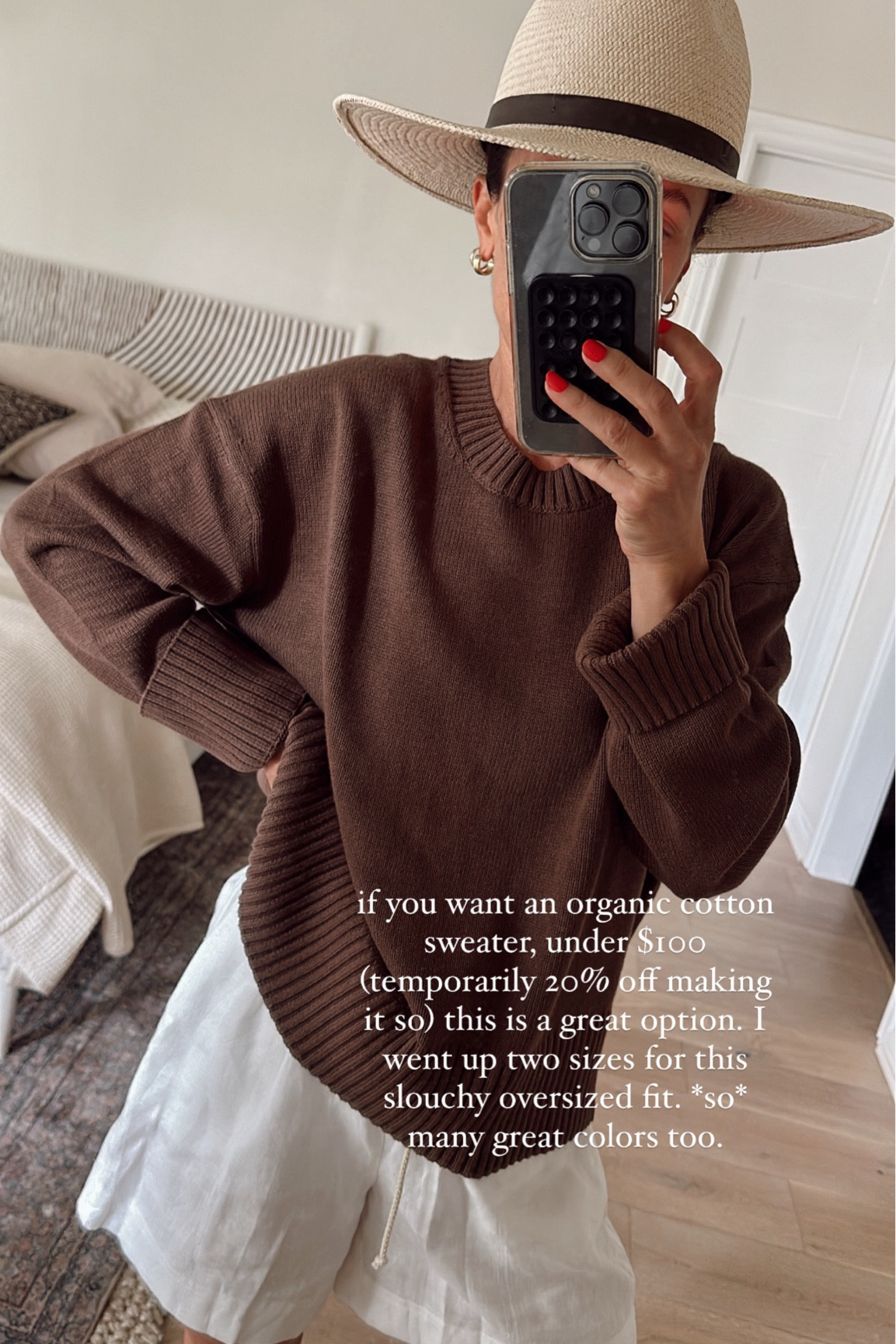 This organic cotton sweater from Everlane is so comfortable and great for summer to fall (really all seasons). 
I am typically an xxs/xs in Everlane and purchased a Small for a looser, more oversized fit. 
This comes in so many great colors. 

#LTKOver40