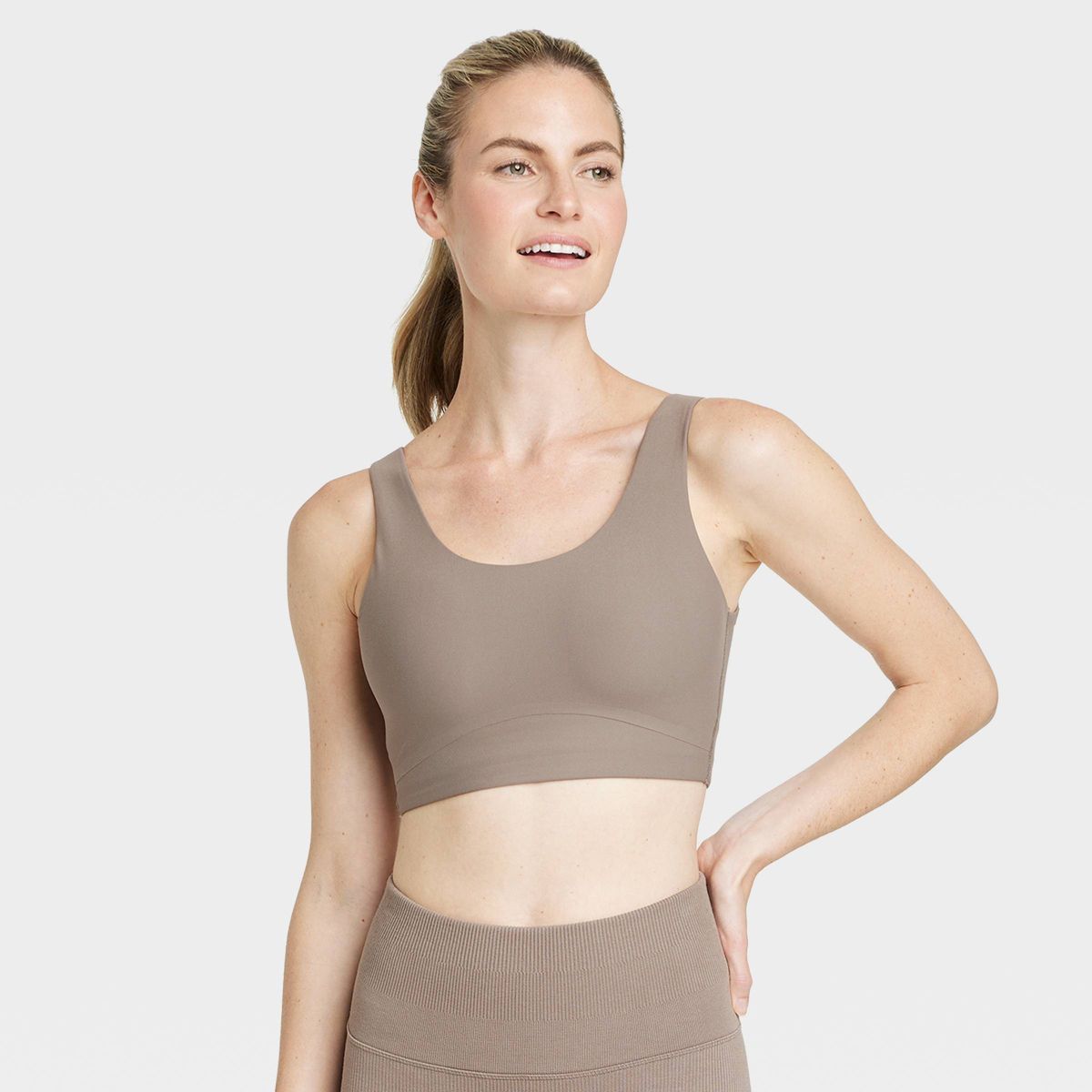 Women's Everyday Soft Medium Support Longline Sports Bra - All In Motion™ Taupe M | Target