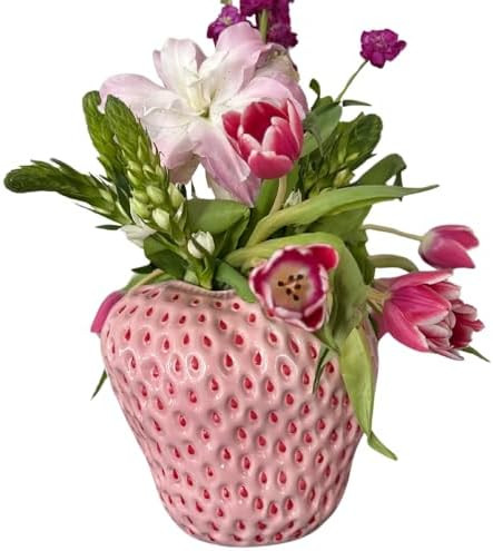 PeachiiPitt Pink Strawberry Vase - Unique Flower Vase for Aesthetic Decor, Strawberry Decorations... | Amazon (US)