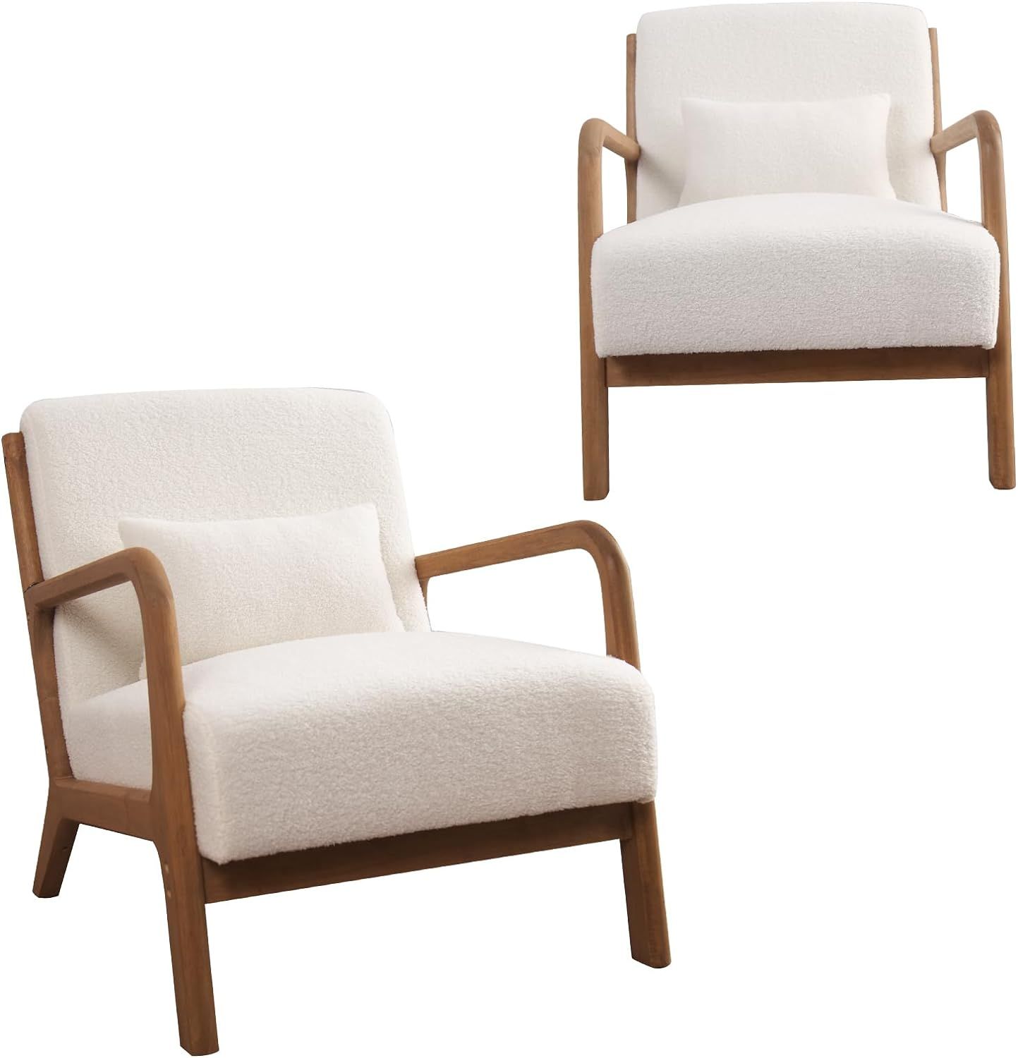 INZOY Mid Century Modern Accent Chair Set of 2, Lamb Wool Fabric Living Room Chairs with Waist Cu... | Amazon (US)