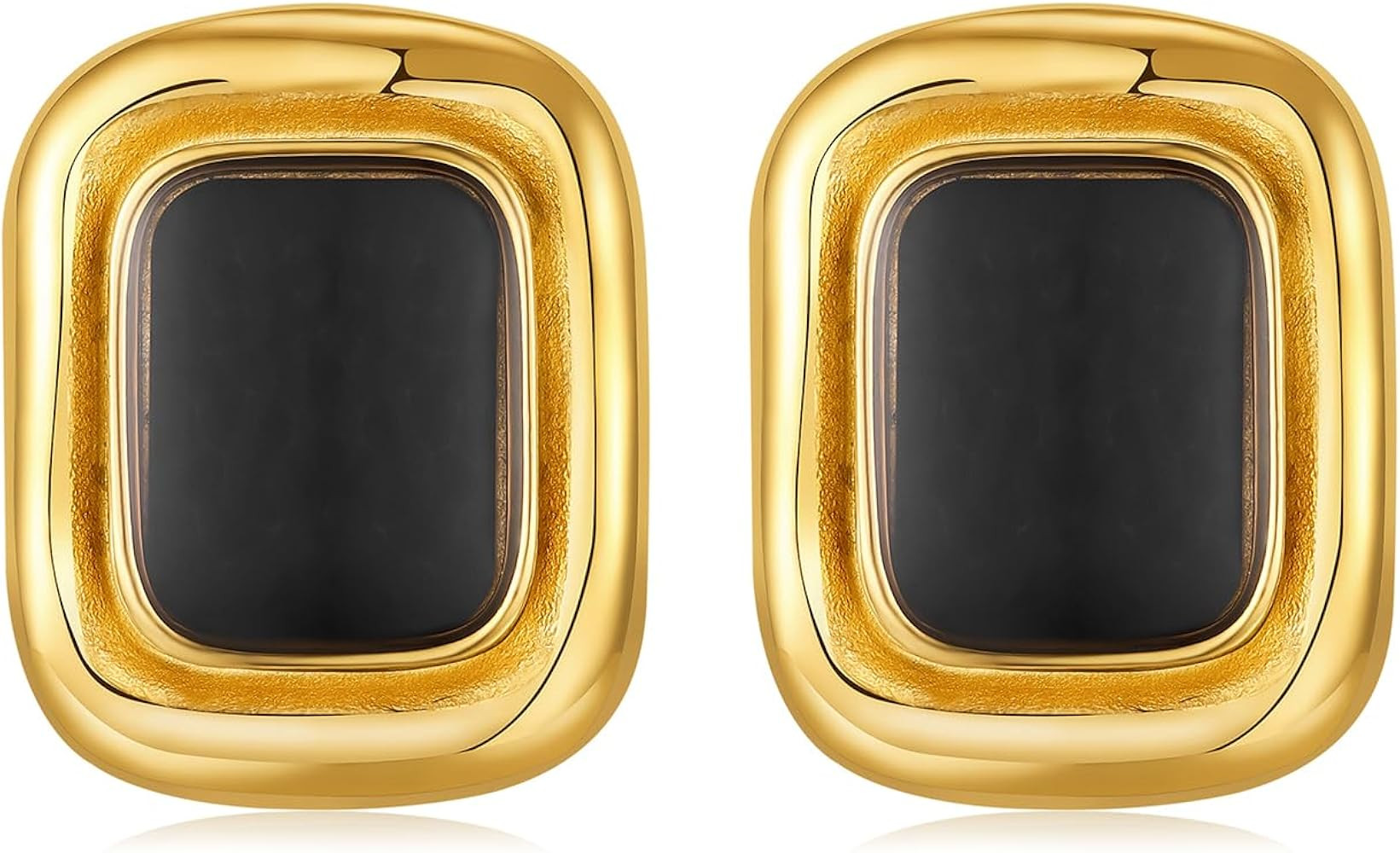 Vintage Chunky Earrings Black and Gold Rectangle Statement Earrings 18K Gold Stud Non Tarnish Sta... | Amazon (US)