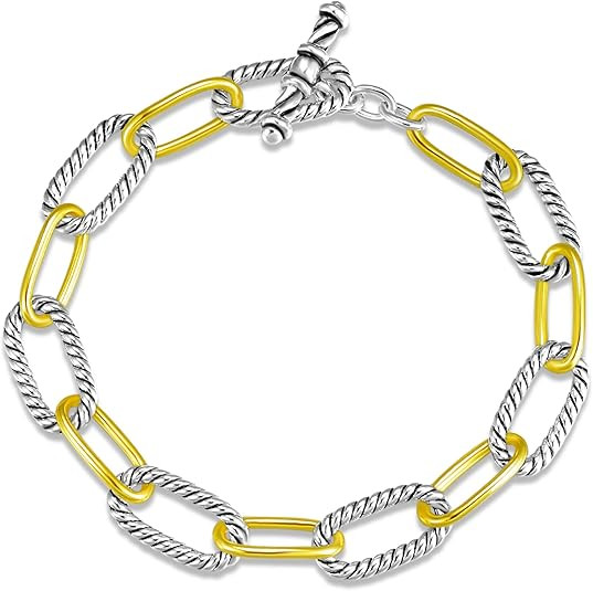 UNY JEWEL Twisted Cable Wire Link Chain Bracelet Two Tone Designer Brand Inspired Women Jewelry V... | Amazon (US)