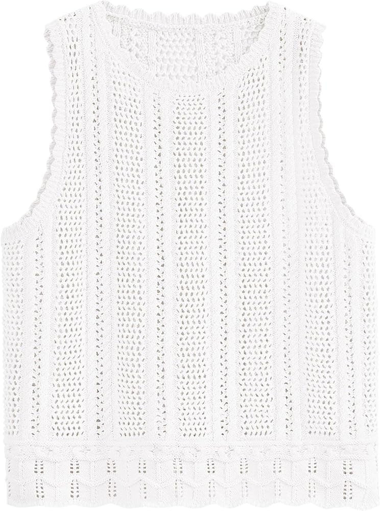 KIRUNDO Crochet Tops for Women 2025 Summer Beach Vacation Clothes Lightweight Knit Sleeveless Swe... | Amazon (US)