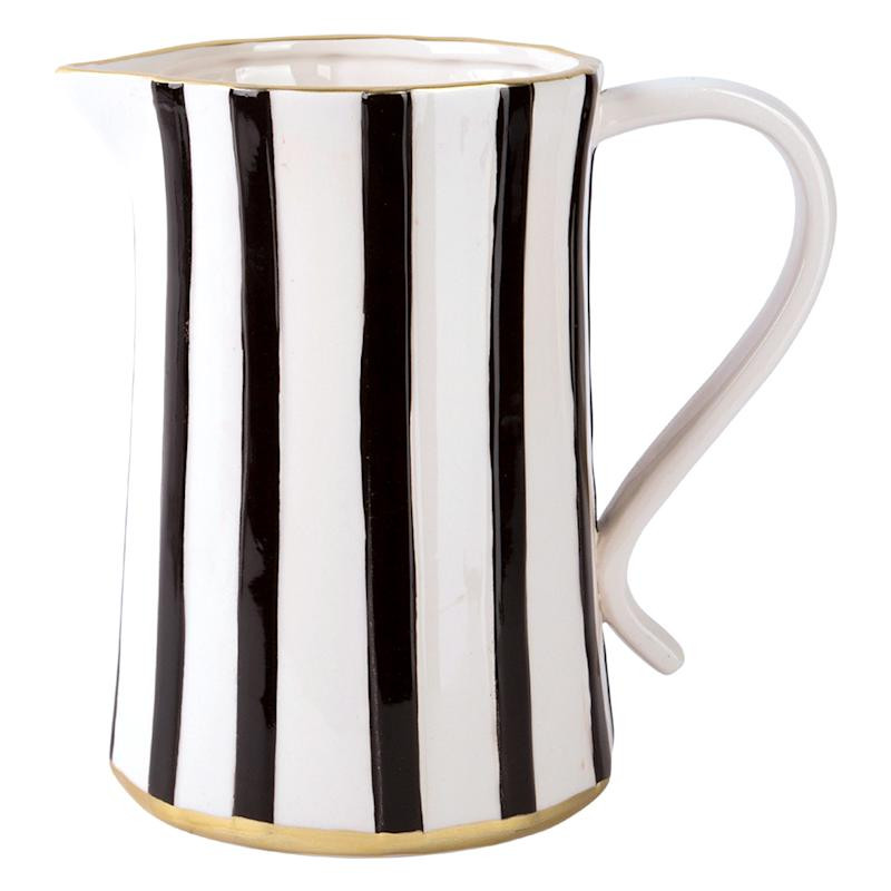 Black & White Striped Pitcher with Gold Rim, 64oz | At Home