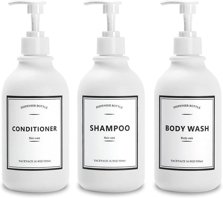 Shampoo Dispenser Bottle, YACEYACE 16.9oz Set of 3 Shower Soap Dispenser with Pumps, Matt White S... | Amazon (US)