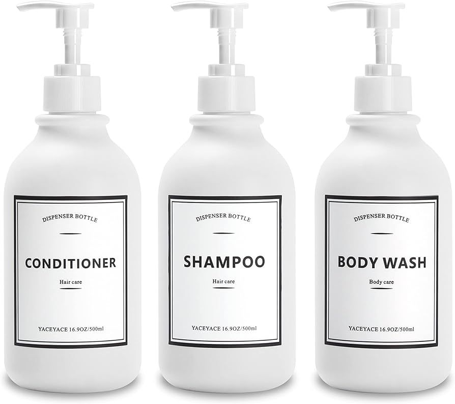 Shampoo Dispenser Bottle, YACEYACE 16.9oz Set of 3 Shower Soap Dispenser with Pumps, Matt White S... | Amazon (US)