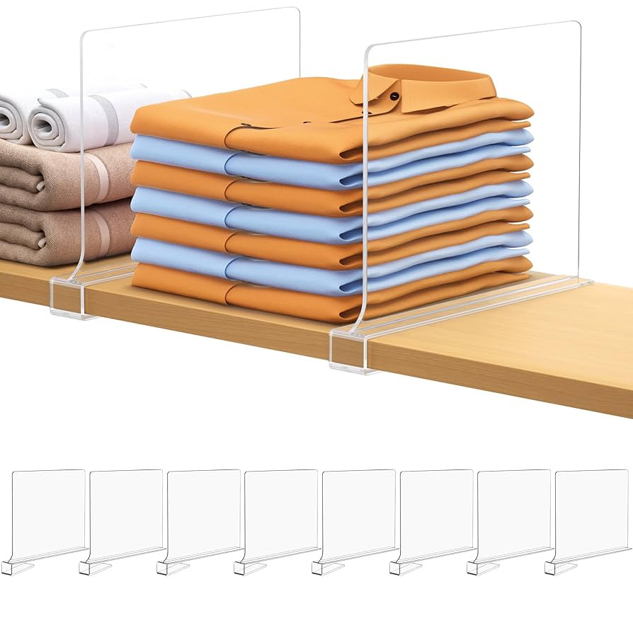 Aolloa 8 PCS Shelf Dividers for Closet Organization Acrylic Clear Closet Shelf Divider for Wooden... | Amazon (US)