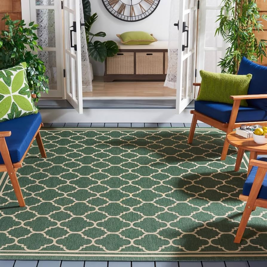 SAFAVIEH Courtyard Collection 8' x 10' Dark Green/Beige CY6918 Trellis Indoor/ Outdoor Waterproof... | Amazon (US)
