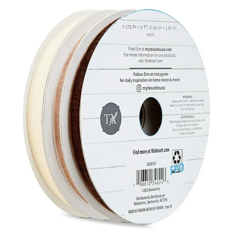 Ivory, Tan, and Beige Christmas Ribbons, 12', 3 Pack, by My Texas House | Walmart (US)