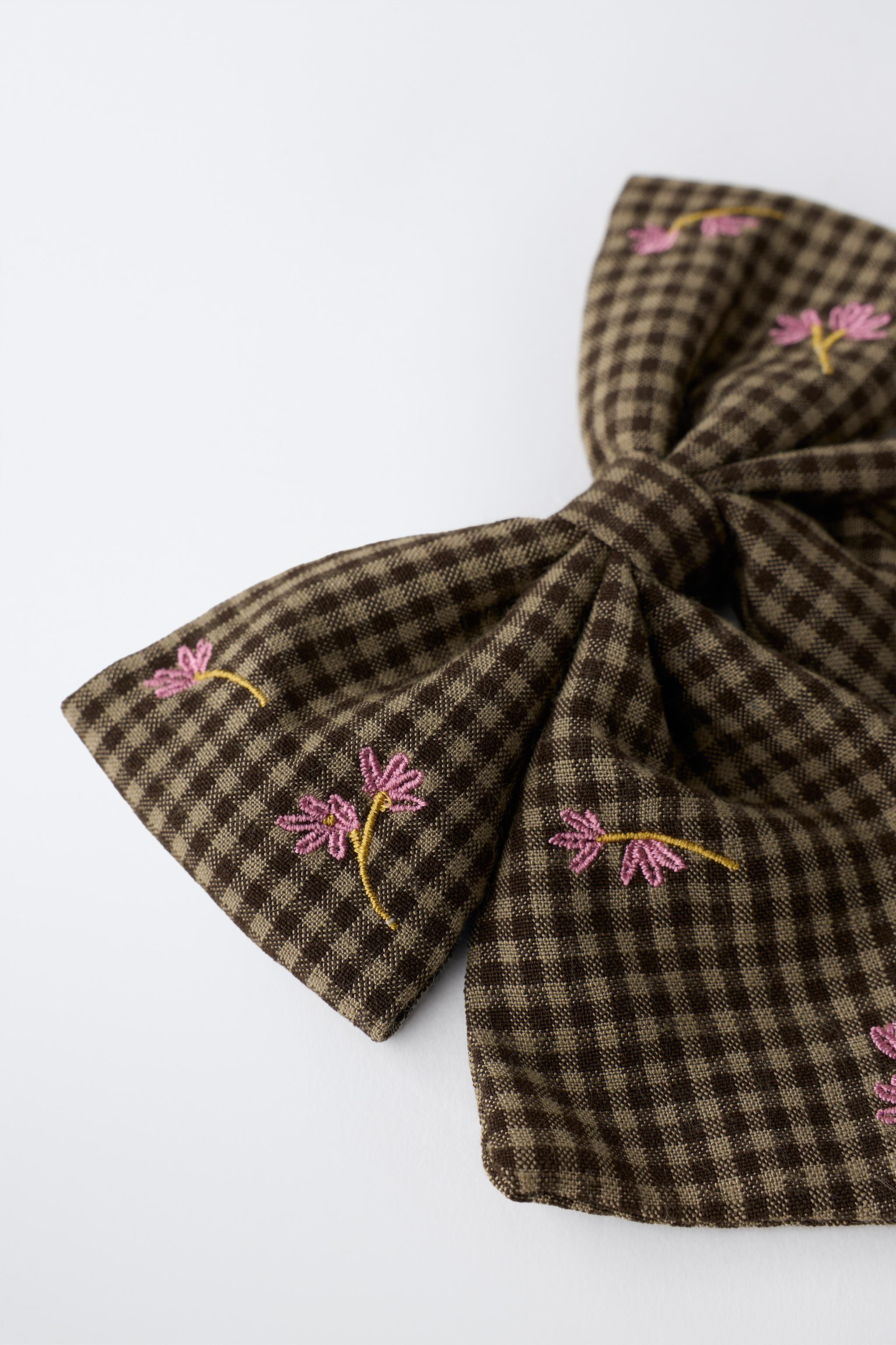 GINGHAM FLORAL BOW HAIR TIE | Zara US