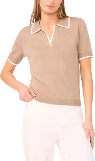 Tipped Johnny Collar Short Sleeve Sweater | Nordstrom