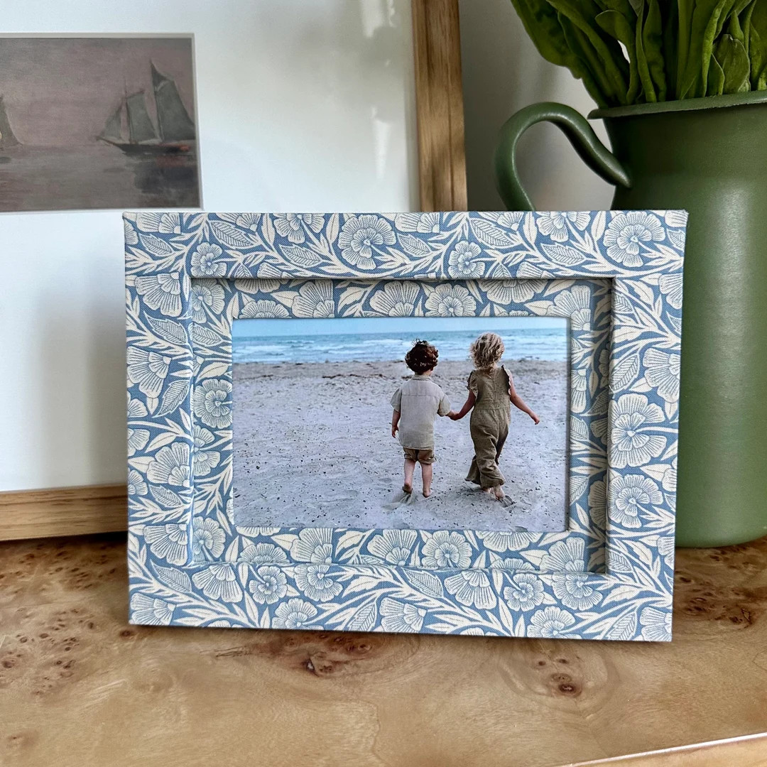 Blue Coastal Floral Fabric Wrapped Custom Picture Frame and Mat 4x6 Photo - Etsy | Etsy (US)