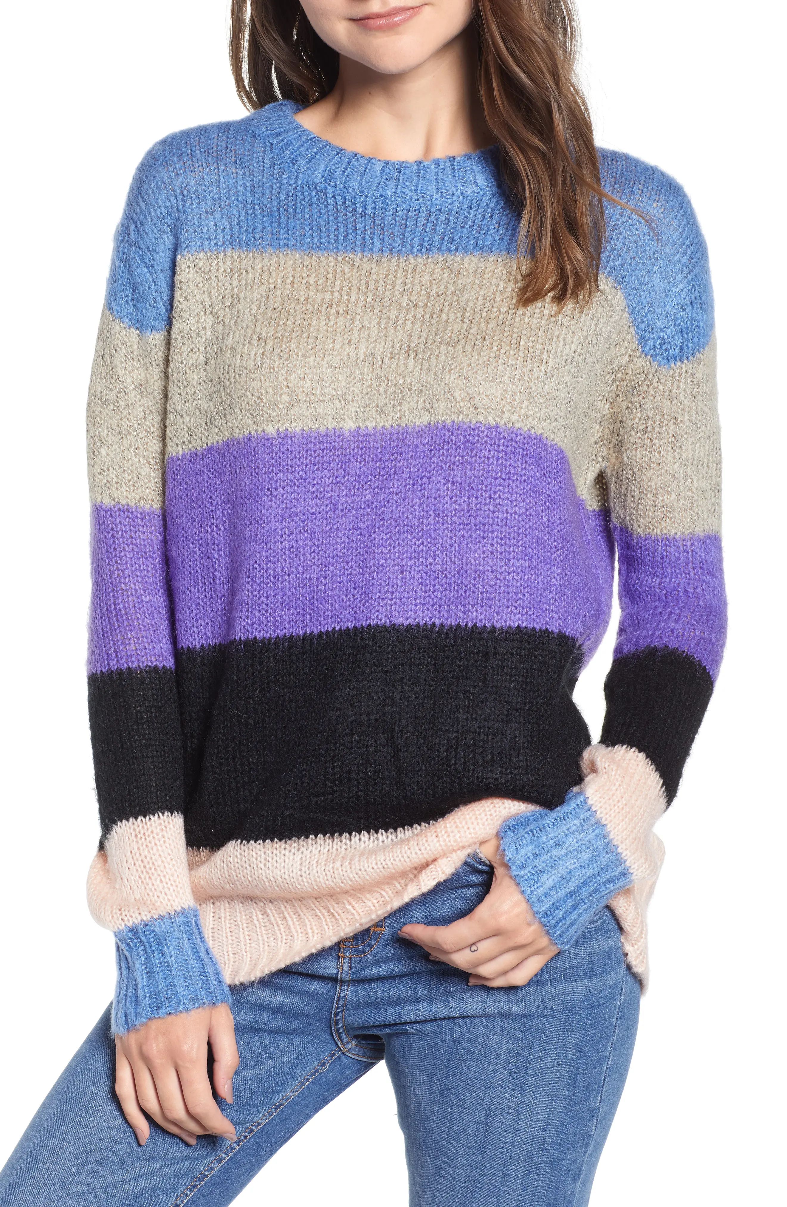 Woven Heart Fuzzy Stripe Sweater | Nordstrom