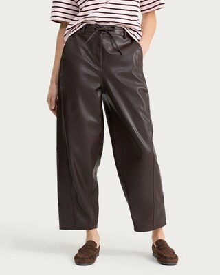 F&F Faux Leather Barrel Leg Drawstring Trousers in Brown | Tesco F&F