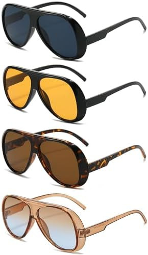 4 Pieces Oversized Aviator Sunglasses for Women Men Trendy 70s Square Sun Glasses Vintage Large F... | Amazon (US)