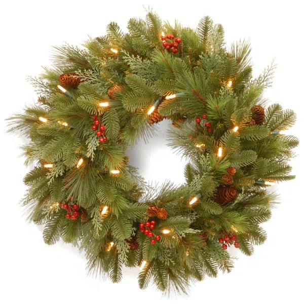 Noelle 24'' Faux Pinecone Lighted Wreath | Wayfair North America